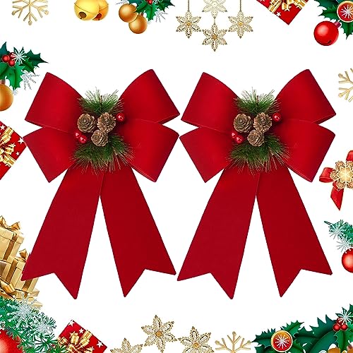 2 Stück 22.8x30cm Weihnachten Schleifen Groß Rot Tannenzapfen Weihnachtsschelifen Bogen Weihnachtsbaumschmuck Weihnachtsbaum Schleifen Deko (R) von COLOFALLA