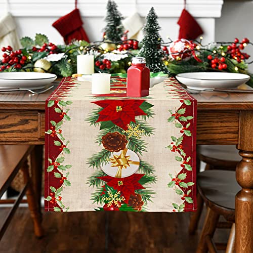 33x183cm Tischläufer Weihnachten Wasserfest Rot Weihnachtsblume Weihnachtsstern Tischdecke Tischdeko Weihnachtstischläufer Weihnachtsdeko Winter Esstisch Dekoration von COLOFALLA