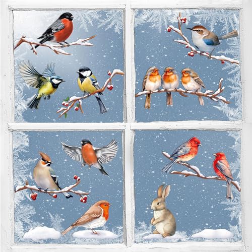 9 Blatt Fensterbilder Winter Vögel Fensterbilder Selbstklebend Weihnachten Frühling Fenstersticker Fensteraufkleber Fenster Kinderzimmer Party Deko Fensterfolie Fensterdeko (C) von COLOFALLA