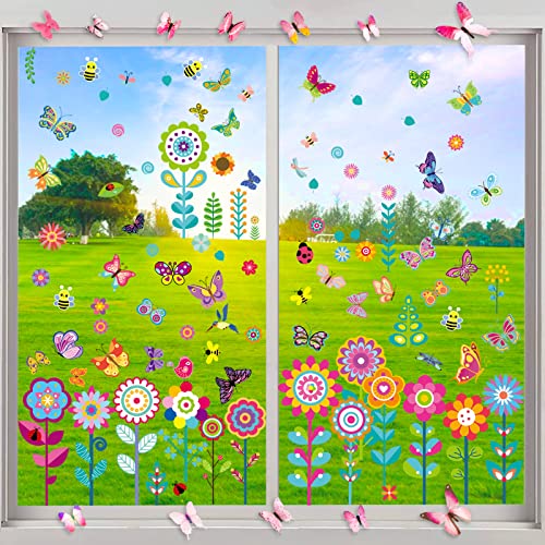9 Blätter + 12Pcs Fensterbilder Blumen Schmetterlinge Selbstklebend 3D Wandaufkleber Schmetterlinge Abziehbilder Fenstersticker Wandtattoo für Wohnzimmer Kinderzimmer Sommer Frühling von COLOFALLA