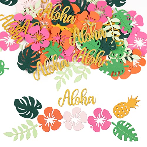 COLOFALLA 100 Stk. Hawaii Tischdeko Konfetti Party Deko Streudeko Aloha Palmenblätter Blumen Sommer Strand Party Hochzeit Tropisch Mottoparty Deko Tisch von COLOFALLA
