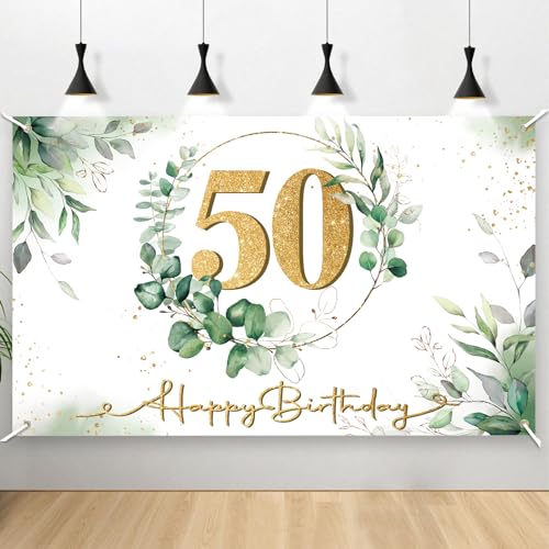 COLOFALLA 180 x 110 cm 50. Geburtstag Deko für Frau und Mann - Happy Birthday Banner, Grün Hintergrund, Geburtstagsparty Wanddekoration von COLOFALLA