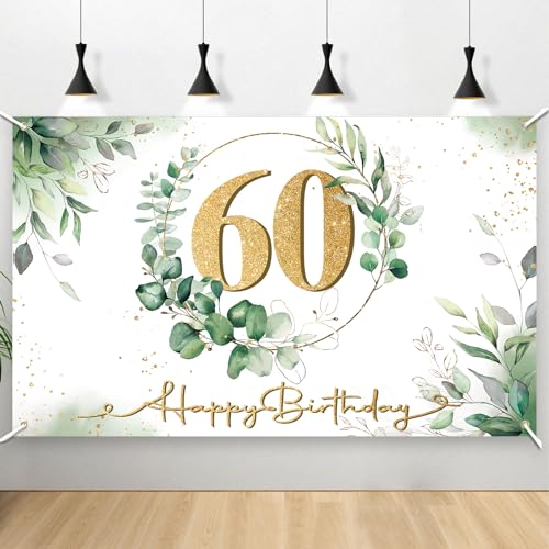 COLOFALLA 180 x 110 cm 60. Geburtstag Deko für Frau und Mann - Happy Birthday Banner, Grün Hintergrund, Geburtstagsparty Wanddekoration von COLOFALLA