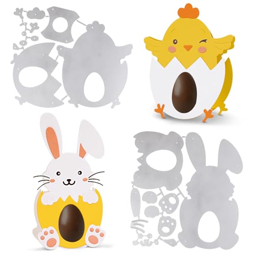 COLOFALLA 2 Set Stanzschablonen Ostern Eier Boxen Prägeschablonen Osterhase Küken Cutting Dies für DIY Scrapbooking Boxen Karten Handwerk Party Deko DIY Basteln Stanzen Geschenkbox von COLOFALLA