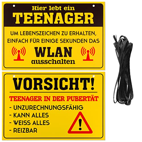 2 Stück Schild für Teenager 30x20cm Vorsicht Teenager Lustige Geschenke zur Jugendweihe zum Geburtstag Türschild Wandschild als Zimmer Deko für Mädchen Junge Jugendliche (A) von COLOFALLA