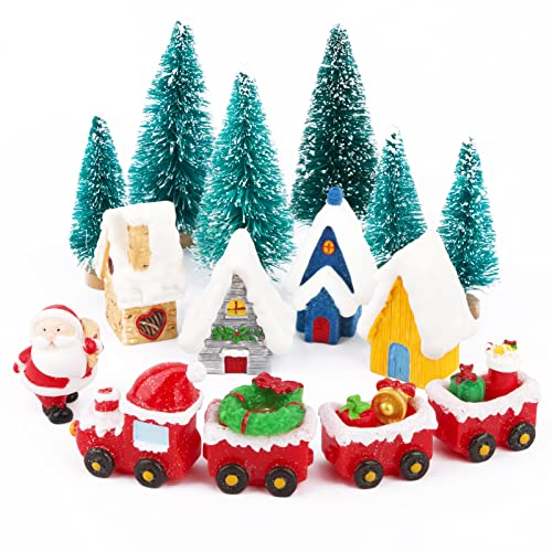 COLOFALLA 20 Stück Weihnachten Miniatur Mini Weihnachtsbaum Weihnachtszug Haus Weihnachtsmann klein Weihnachtsfiguren Tischdeko DIY Basteln Weihnachtsdeko Tortendeko von COLOFALLA