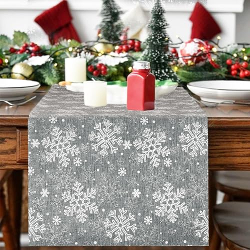 COLOFALLA 27x275cm Tischläufer Weihnachten Winter Mit Schneeflocken in Grau - Weihnachtstischläufer Tischband (Schneeflocken) von COLOFALLA