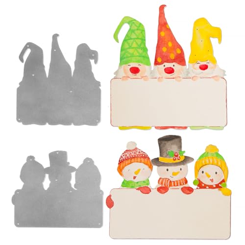 COLOFALLA 2pcs Weihnachten Stanzschablonen Gnome Schneemann Etiketten Schneiden Party Deko DIY Basteln Stanzen Prägeschablone für Weihnachten Geschenke Stanzformen von COLOFALLA