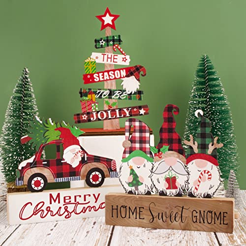 COLOFALLA 3 Stück Holz Weihnachtsdeko Aufsteller Tischdeko Weihnachten Tisch Dekoration Weihnachtsbaum GNOME Zwerg-Auto Merry Christmas Holzdeko Figuren zum Hinstellen Schild von COLOFALLA