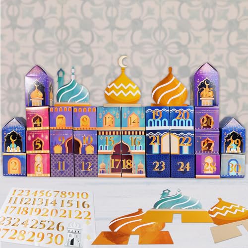 COLOFALLA 30 Stücke Ramadan Kalender Zum Befüllen Ramadan Tüten Ramadan Geschenktüten mit Sticker Ramadan Geschenkbox Ramadan Deko Eid Mubarak Deko für Muslim Islamische Fest von COLOFALLA