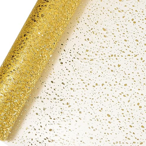 COLOFALLA 30cm x 9M Weihnachten Tischläufer Gold Weihnachten Tischdeko Tüll Rolle Tischband Tischtüll Tischdecke für Weihnachten Neujahr Hochzeit Weihnachtsdeko Tisch (Gold) von COLOFALLA