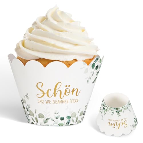 COLOFALLA 48 Stücke Muffinförmchen Papier Muffinförmchen Hochzeit Cupcake Wrappers Cupcake Form Papier Eukalyptus Cake Deko Schön Dass Du Da Bist Für Taufe Hochzeit Party von COLOFALLA