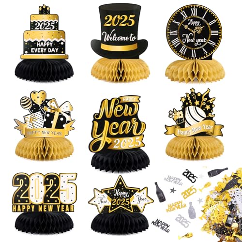 COLOFALLA 8 Stück Tischdeko Neujahr 2025 Silverster mit Neujahr Konfetti Neu Jahr Party Deko Happy New Year Deko Mittelstück Streudeko Neues Jahr Party Zubehör Silvesterdeko Dekoration von COLOFALLA