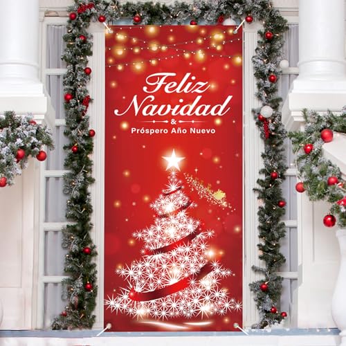 COLOFALLA 90x200cm Weihnachtsbanner Weihnachten Banner auf Spanisch Feliz Navidad Próspero Año Nuevo Türvorhänge Weihnachtsdeko von COLOFALLA
