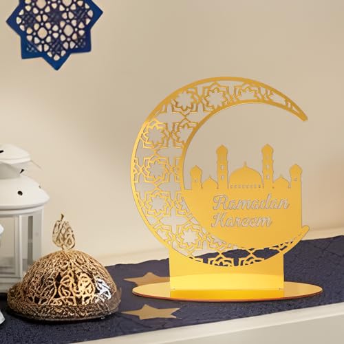 COLOFALLA Ramadan Tischdeko Eid Mubarak Tischdeko Gold Schild Mond Ramadan Deko Tisch Ramadan Kareem Aufsteller Mond Moschee für Eid Islamische Party von COLOFALLA