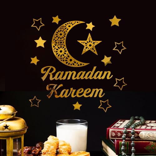 COLOFALLA Ramadan Wanddeko Ramadan Wandtattoo Ramadan Wandaufkleber Ramadan Kareem Wandsticker Acryl Sterne Mond Selbstklebend Wandtattoo Gold Ramadan Deko von COLOFALLA