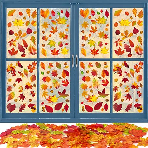 COLOFALLA 8 Blatt 174Stk. Fensterbilder Herbst Ahornblätter 100 Pcs Künstliche Ahornblätter Erntedankfest Fensteraufkleber Herbstdeko Fenster DIY Basteln Deko für Party Halloween Wohnzimmer von COLOFALLA