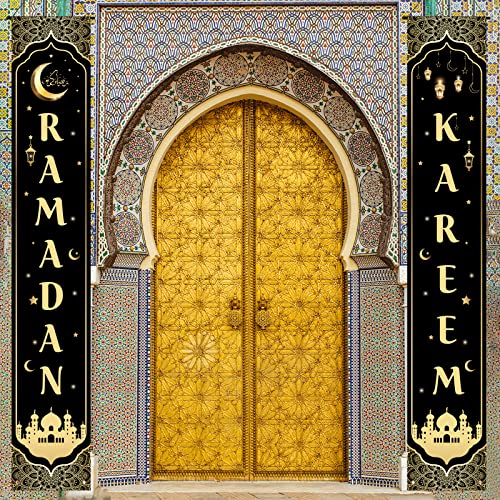 Ramadan Kareem Banner Schwarz Gold Ramadan Deko Tür Eid Mubarak Dekoration Hintergrund für Haustür Garten Indoor Outdoor Islamische Feiern Muslim Party Deko (RK) von COLOFALLA