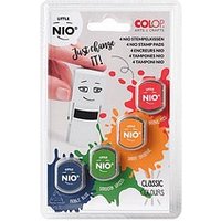 4 COLOP Stempelkissen Little Nio Classic noble blue, smooth green, shiny orange, brave red 4x 1,7 x 1,7 cm von COLOP
