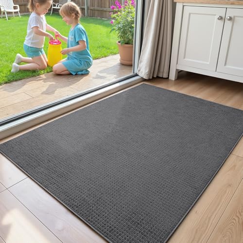 COLOR&GEOMETRY Schmutzfangmatte Innen, rutschfest Fußmatte Waschbar, Dünne Chenille Fußmatten Eingangsbereich, fussmatte für Haustür & Flur, Fussmatte für Hund,61x92cm,Dunkelgrau von COLOR&GEOMETRY