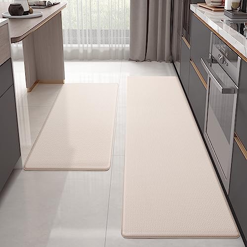 Color G 2 Stück Küchenläufer, Satz PVC Küchenteppich Waschbar rutschfest, Teppich Küche Wasserdicht und Ölbeständig, Küchenmatte Schwer Für Küchen, Flur, Wasserbar (44x75+44x180cm, Beige) von COLOR&GEOMETRY