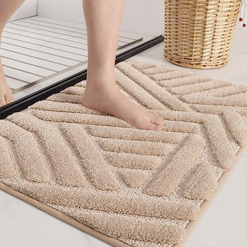 Color G Badezimmerteppich, Weich Mikrofaser Badematte Wasserabsorbierend, Hochflor Badteppich rutschfest Waschbar, Badvorleger Flauschig für Dusche Badezimmer Badewanne (Beige, 40x60cm) von COLOR&GEOMETRY