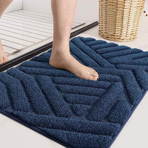 Color G Badezimmerteppich, Weich Mikrofaser Badematte Wasserabsorbierend, Hochflor Badteppich rutschfest Waschbar, Badvorleger Flauschig für Dusche Badezimmer Badewanne (Blau, 50x130cm) von COLOR&GEOMETRY