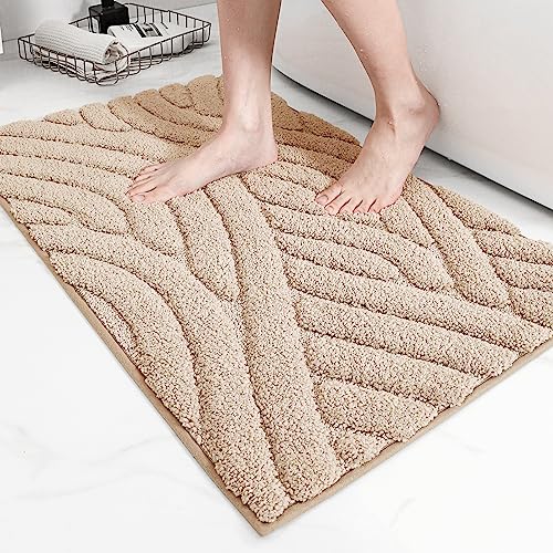 Color G Badezimmerteppich 40x60cm, Weich Mikrofaser Badematte Wasserabsorbierend, Hochflor Badteppich rutschfest Waschbar, Badvorleger Flauschig für Dusche Badezimmer Badewanne (Beige) von COLOR&GEOMETRY