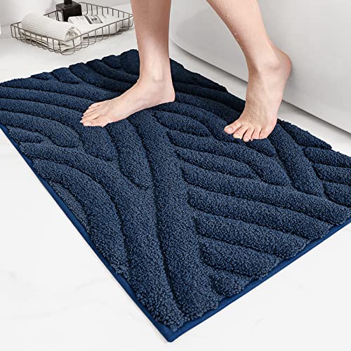 Color G Badezimmerteppich 50x130cm, Weich Mikrofaser Badematte Wasserabsorbierend, Hochflor Badteppich rutschfest Waschbar, Badvorleger Flauschig für Dusche Badezimmer Badewanne (Blau) von COLOR&GEOMETRY