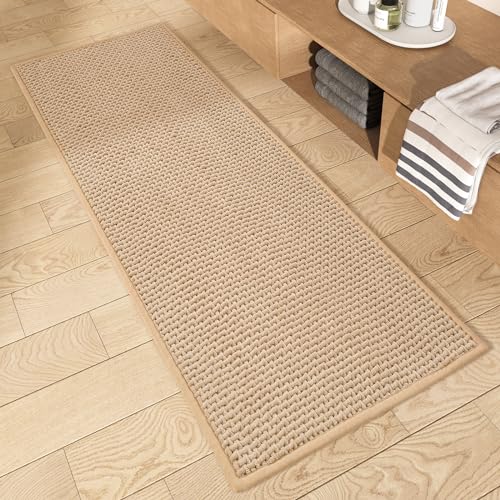 Color G Badteppich Rutschfest Waschbar 40 x 150 cm, Weich Chenille Badezimmerteppich Super Saugfähig Badematte Rutschfest Maschinenwaschbar Badvorleger für Dusche, Badezimmer, Badewanne, Küche - Beige von COLOR&GEOMETRY