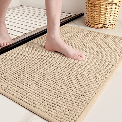 Color G Badteppich rutschfest Waschbar 60 x 90 cm, Weich Chenille Badezimmerteppich Super Saugfähig Badematte rutschfest Maschinenwaschbar Badvorleger für Dusche, Badezimmer, Badewanne - Beige von COLOR&GEOMETRY