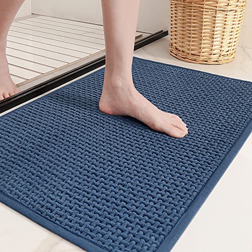 Color G Badteppich rutschfest Waschbar 60 x 90 cm, Weich Chenille Badezimmerteppich Super Saugfähig Badematte rutschfest Maschinenwaschbar Badvorleger für Dusche, Badezimmer, Badewanne - Blau von COLOR&GEOMETRY