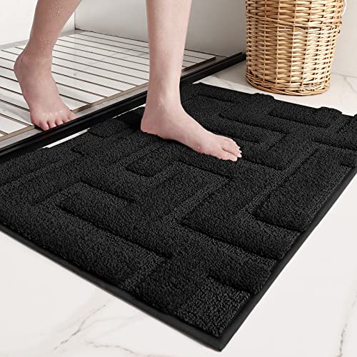 Color G Badteppich rutschfeste Waschbar, Weichen Mikrofasern Badezimmerteppich Absorbierende Badematte rutschfest Maschinen Waschbar Badvorleger für Dusche, Badezimmer, Badewanne - Schwarz, 50x120cm von COLOR&GEOMETRY