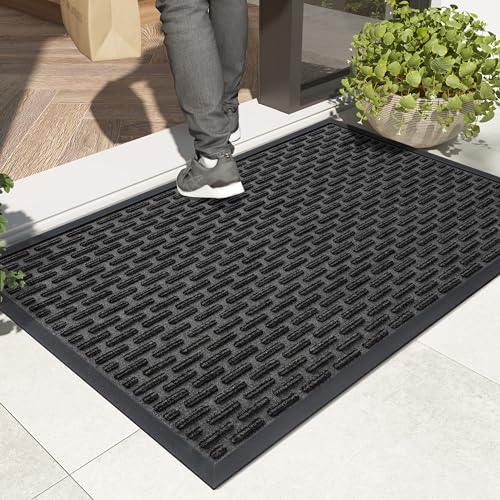 Color G Fußmatte Außen, Schmutzfangmatte für Innen und Außen, Waschbar Fußmatte Outdoor rutschfeste Türmatte Außen Fussmatte Aussenbereich Eingangsteppich (60 x 120 cm, Schwarz) von COLOR&GEOMETRY