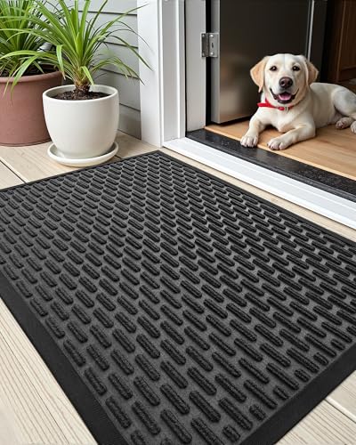 COLOR&GEOMETRY Fußmatte Außen, Schmutzfangmatte für Innen und Außen, Waschbar Fußmatte Outdoor rutschfeste Türmatte Außen Fussmatte Aussenbereich Eingangsteppich (60 x 120 cm, Schwarz) von COLOR&GEOMETRY