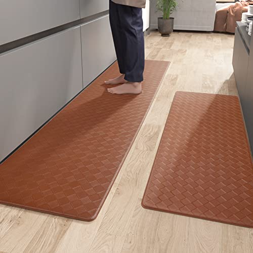 Color G Küchenläufer 44 x 120 + 44 x 180 cm, Anti-Müdigkeit Küchenteppich Waschbar rutschfest, Leder Teppich Küche Öl Resistent, Wasserdicht für Küche, Esszimmer, Wohnzimmer, Büro (Braun) von COLOR&GEOMETRY