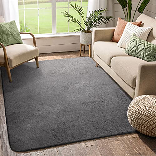 Color G Teppich Läufer, 120 x 160 cm Weich Teppiche für Schlafzimmer Bettvorleger Esszimmer, Teppiche Wohnzimmer Bodenmatte rutschfeste Unterseite (Dunkelgrau) von COLOR&GEOMETRY