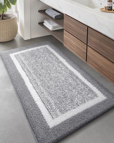 COLOR&GEOMETRY Lange Badteppiche rutschfest Waschbar- 60 x 110 cm Absorbierende Badvorleger Weiche Badezimmerteppich Badematte für Badezimmer, Dusche, Badewanne, Waschküche (Grau) von COLOR&GEOMETRY