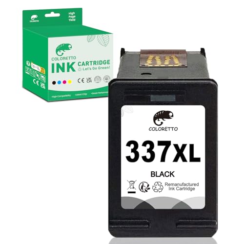 COLORETTO 337XL Wiederaufbereitet Druckerpatrone Tintenpatrone für HP DeskJet Series 5940 5940xi 6943 OfficeJet Series 100 6300 6310v PhotoSmart Series 2570 2573 2575 8000 8030 8038 C4100 (1 Schwarz) COLORETTO 337XL Wiederaufbereitet Druckerpatrone Tintenpatrone für HP DeskJet Series 5940 5940xi 6943 OfficeJet Series 100 6300 6310v PhotoSmart Series 2570 2573 2575 8000 8030 8038 C4100 (1 Schwarz) von COLORETTO