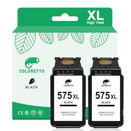 COLORETTO PG-575XL Wiederaufbereitet Tintenpatrone als Ersatz für Canon 575 XL für Pixma TS3550i TS3551i TR4750i TR4751i Drucker (2 Schwarz) Multipack von COLORETTO