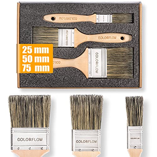 Colorflow® Lasurpinsel Set 3-teilig - Hochwertige Flachpinsel - Pinsel zum Holz streichen - Pinsel für Lasur - Pinselset Maler - Malerpinsel Set für den Profi von COLORFLOW