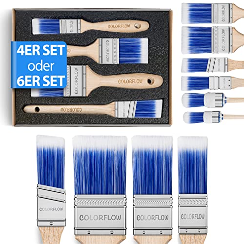 Colorflow® Malerpinsel Set 4-teilig - Lackierpinsel/Lackpinsel für den Profi - Flachpinsel Set für Wandfarbe, Lacke & Kreidefarbe - Pinselset Maler von COLORFLOW
