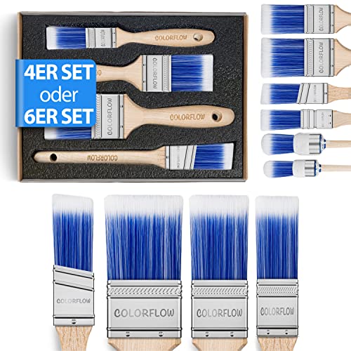 Colorflow Pinselset 4-teilig – Malerpinsel & Flachpinsel für Lack, Wandfarbe & Kreidefarbe – Lasurpinsel & Pinsel Holzlasur Set für Holz & DIY – hochwertiges Set für Profis & Heimwerker von COLORFLOW