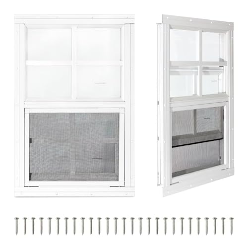 COLORPAPA 2 Stück Schuppenfenster, 45,7 x 58,4 cm, kleine Schiebefenster, bündig montierte Fenster mit gehärtetem Glas und Fiberglas-Bildschirm für Schuppen, Hühnerstall, Spielhaus, Haushalt, Garage, von COLORPAPA