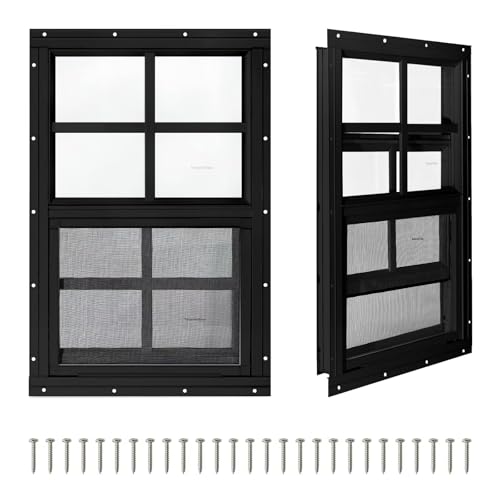 COLORPAPA 2 Stück Schuppenfenster, 61 x 91,4 cm, kleine Schiebefenster, bündig montierte Fenster mit gehärtetem Glas und Fiberglas-Bildschirm für Schuppen, Hühnerstall, Spielhaus, Haushalt, Garage, von COLORPAPA