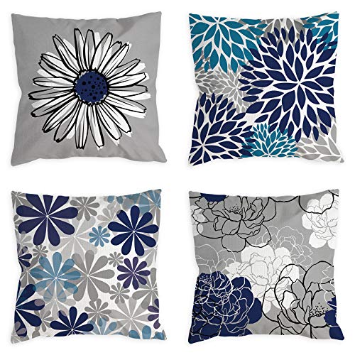 COLORPAPA Blaue Kissenbezüge 45,7 x 45,7 cm 4er-Set Grauer dekorativer Überwurf für Couch Moderne Gänseblümchen Kissen Fall für Wohnzimmer Kissen Bett Outdoor Marineblau und Grau Heimdekoration COLORPAPA Blaue Kissenbezüge 45,7 x 45,7 cm 4er-Set Grauer dekorativer Überwurf für Couch Moderne Gänseblümchen Kissen Fall für Wohnzimmer Kissen Bett Outdoor Marineblau und Grau Heimdekoration von COLORPAPA