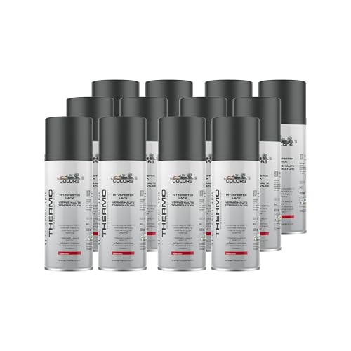 COLORS Hitzefest Sprühlack - 400ml Hochtemperatur Spraydose - 12er Set Schwarz matt von COLORS