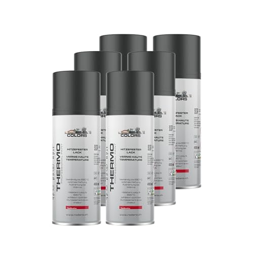 COLORS Hitzefest Sprühlack - 400ml Hochtemperatur Spraydose - 6er Set Schwarz matt von COLORS