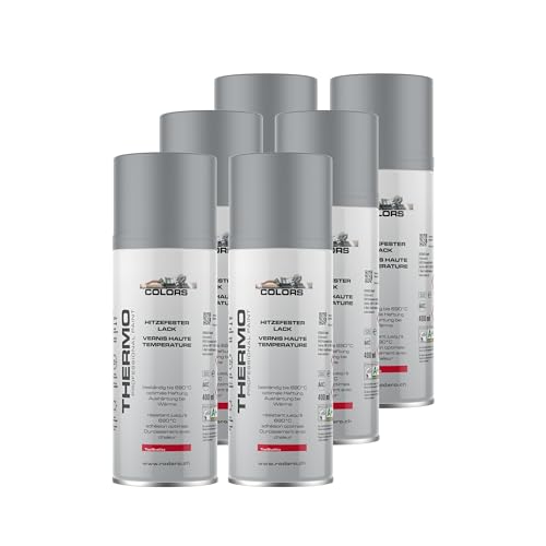 COLORS Hitzefest Sprühlack - 400ml Hochtemperatur Spraydose - 6er Set Silber matt von COLORS