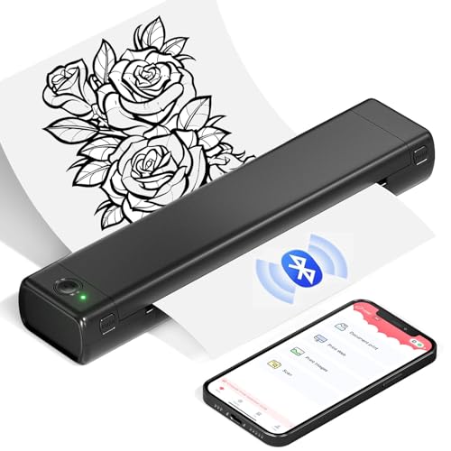 COLORWING A4 Mobile Drucker,Thermodrucker mit Bluetooth,Tragbarer Drucker für Handy und Tattoo,Unterstützt A4 Thermopapier und Tattoopapier,Kompatibel mit Android iOS Mac von COLORWING